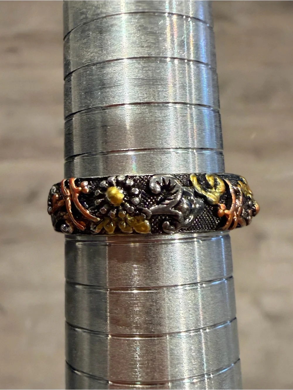 Floral Multimetal dragonfly & sunflower band Ring size 11